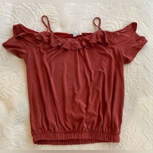 Green Envelope Off-the-Shoulder Blouse w Spaghetti Straps, Elastic Waist M